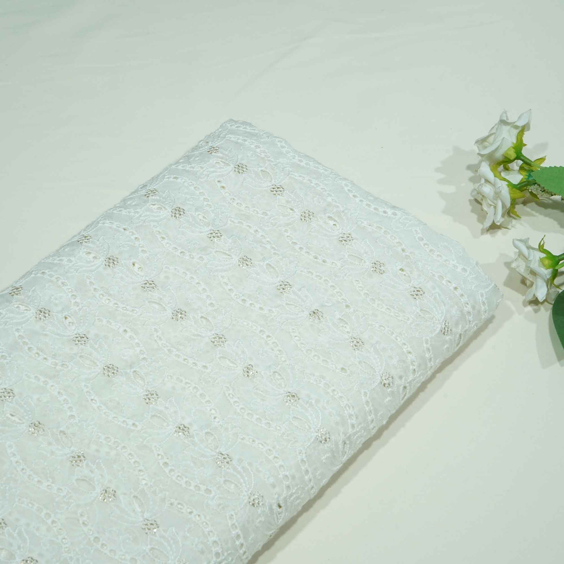 White Floral Sequence Embroidery Organza JD-12255  