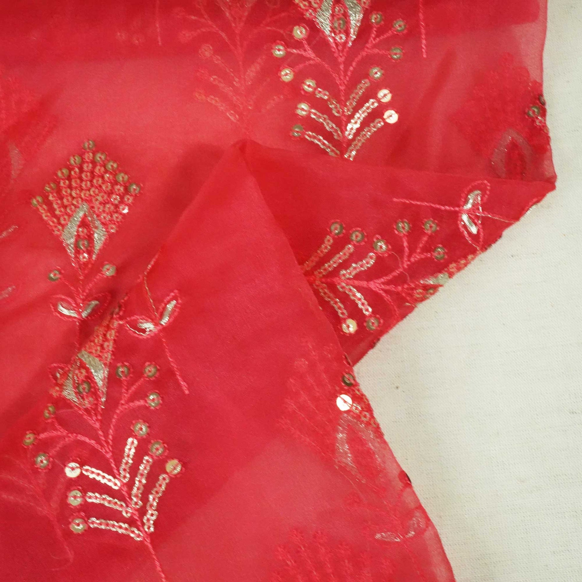 Red Floral Sequence Embroidery Tissue SNT-12289