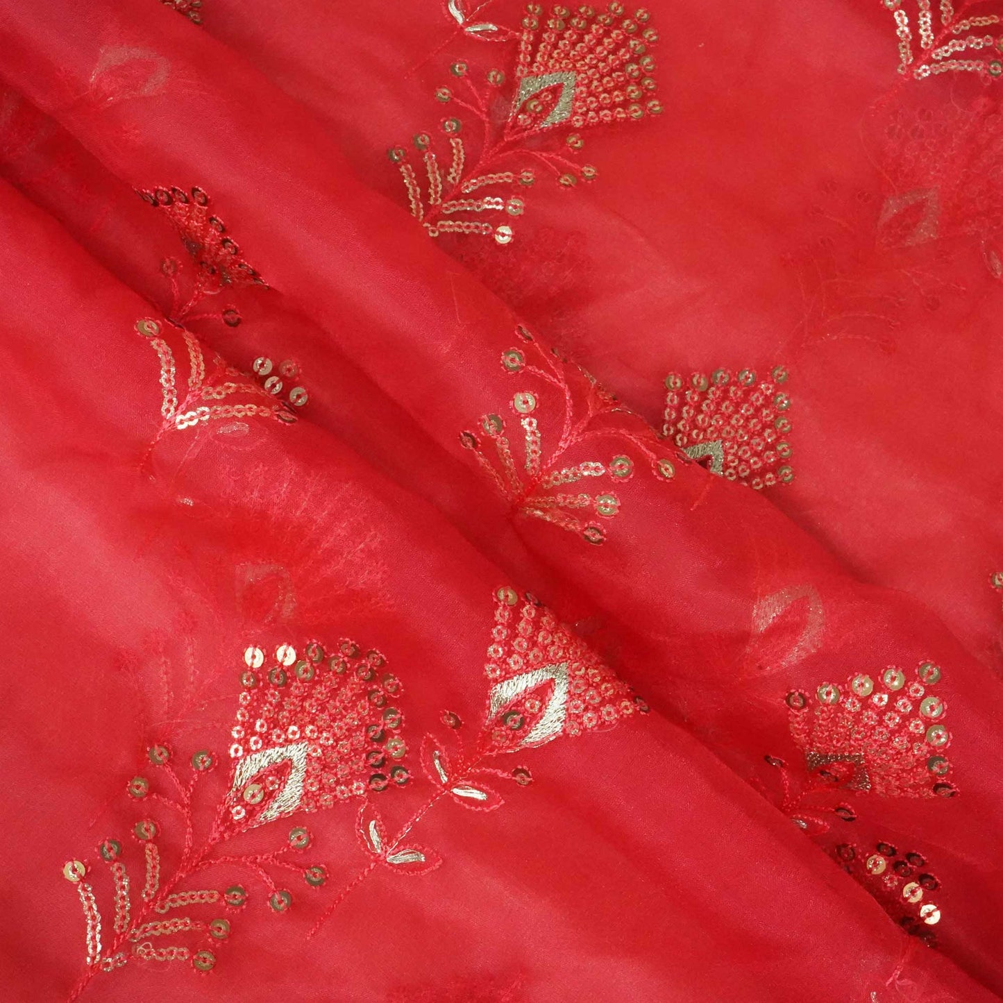 Red Floral Sequence Embroidery Tissue SNT-12289