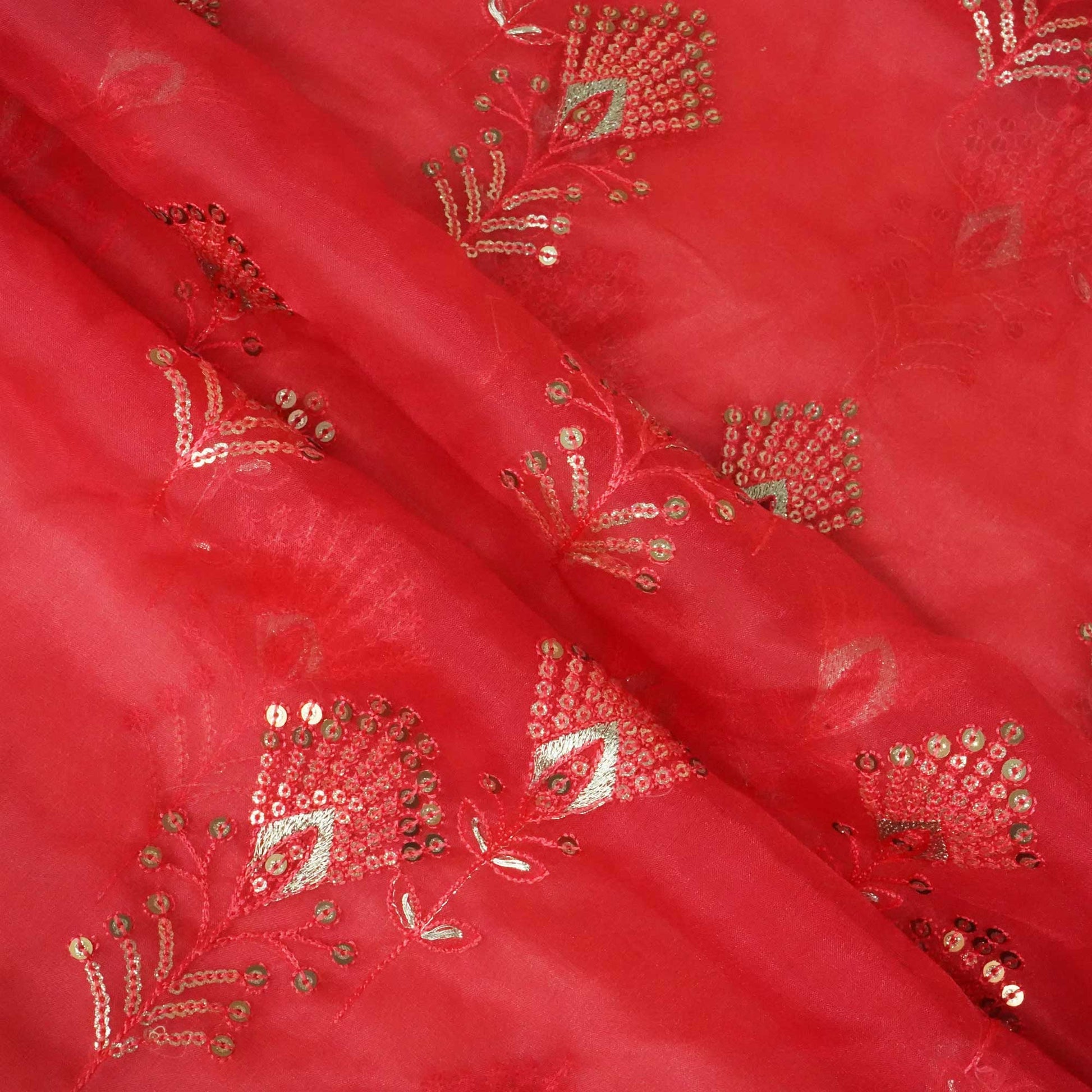 Red Floral Sequence Embroidery Tissue SNT-12289