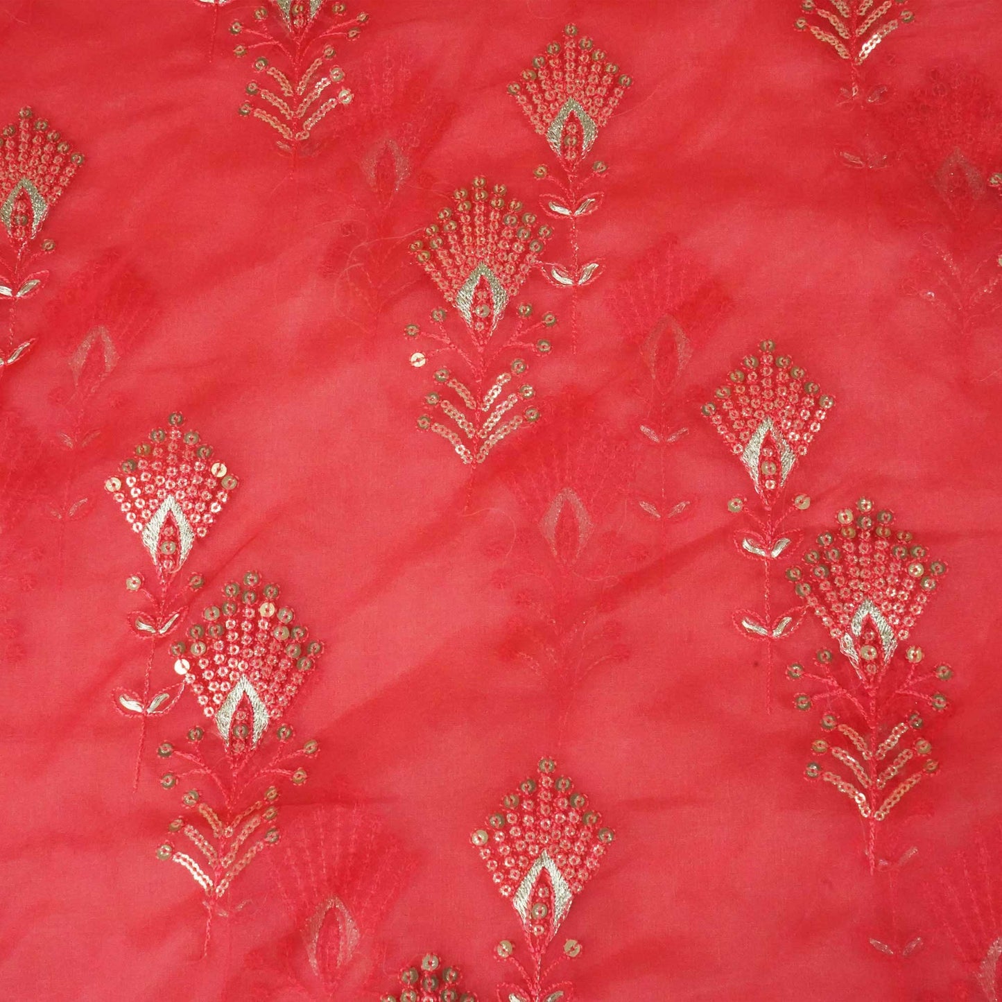 Red Floral Sequence Embroidery Tissue SNT-12289