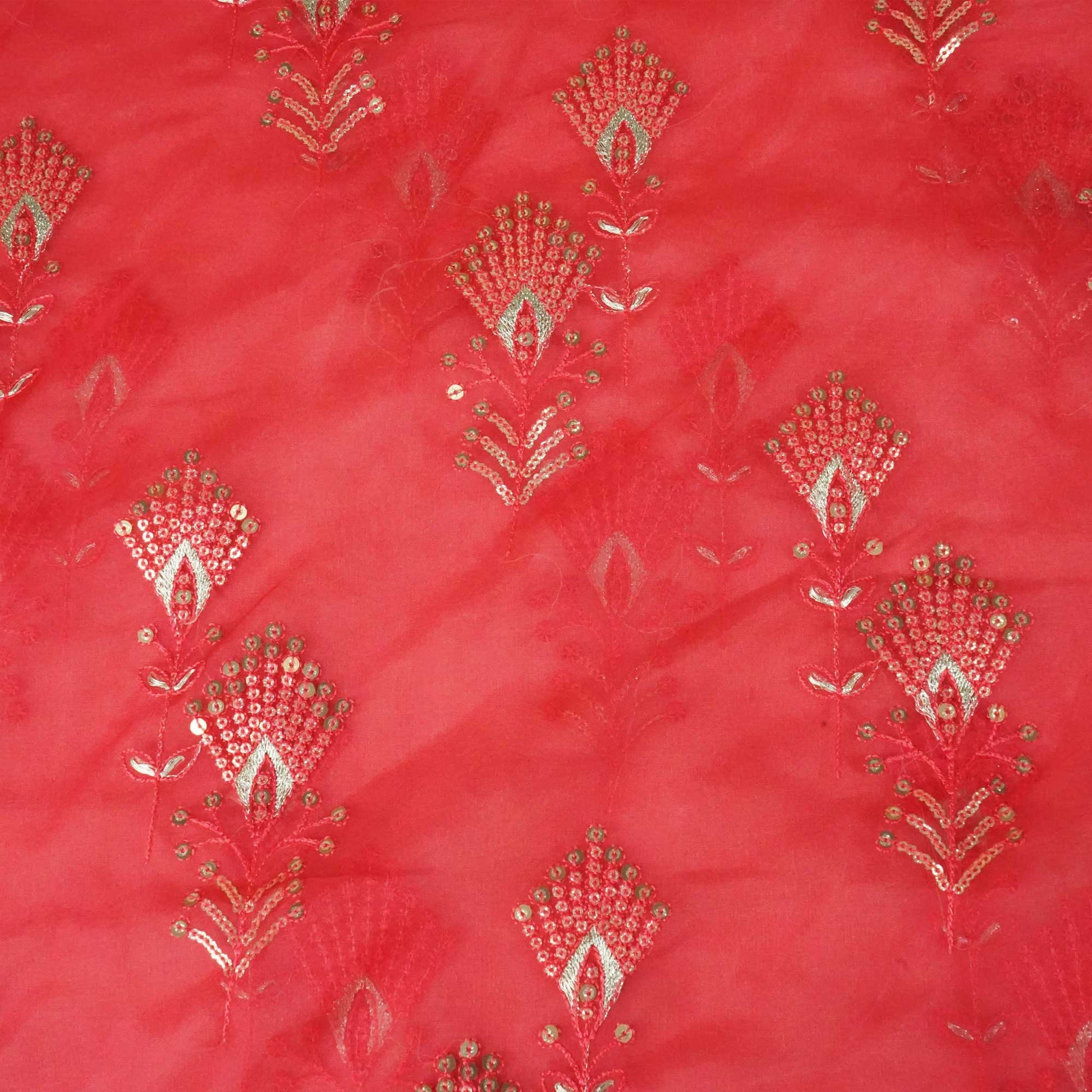 Red Floral Sequence Embroidery Tissue SNT-12289