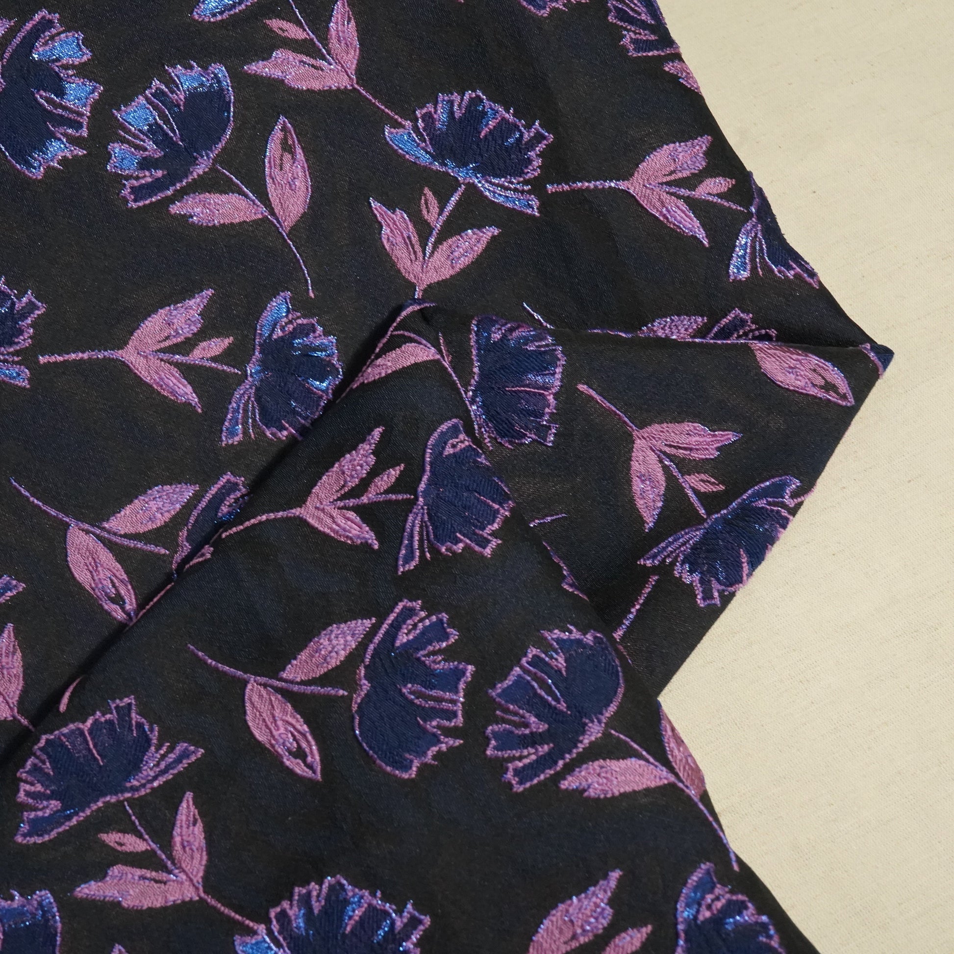 Black & Purple Floral Brocade Jacquard OE-12379