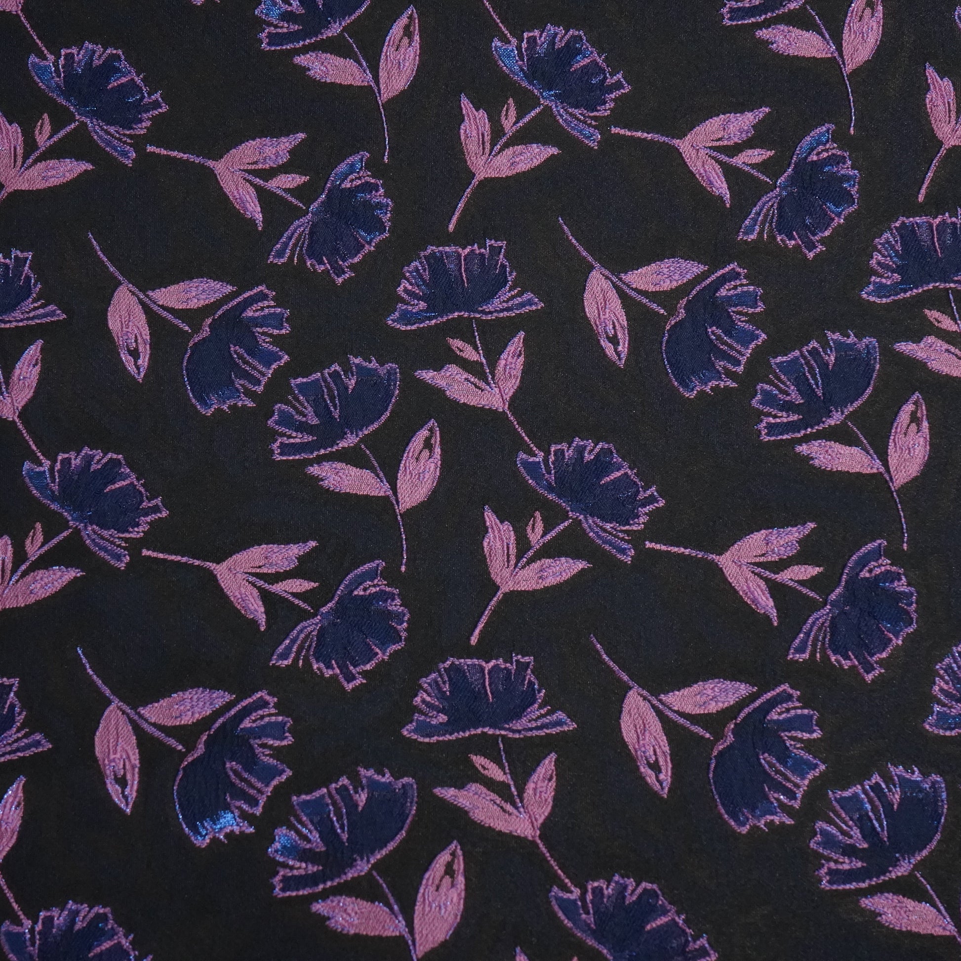 Black & Purple Floral Brocade Jacquard OE-12379