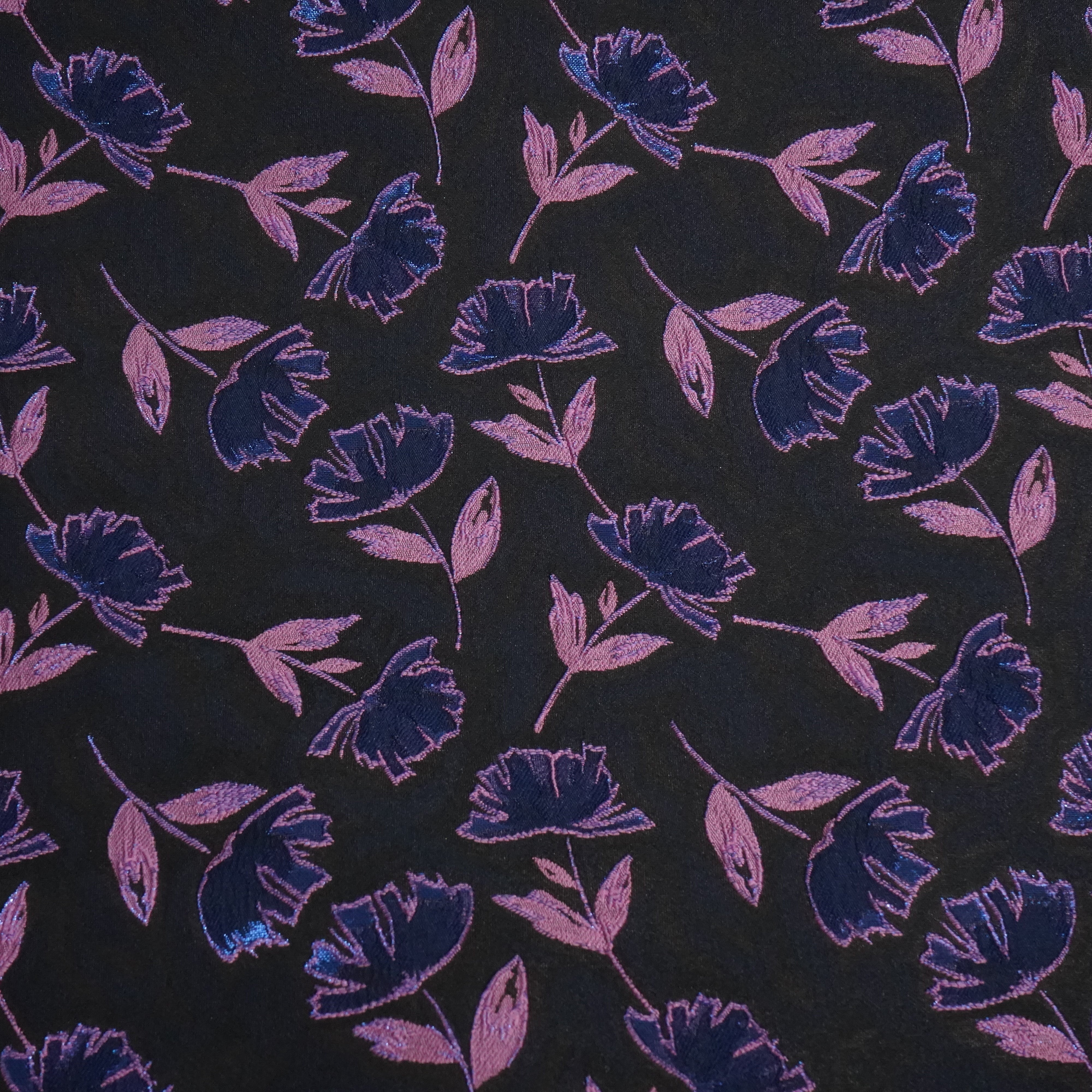 Black & Purple Floral Brocade Jacquard OE-12379