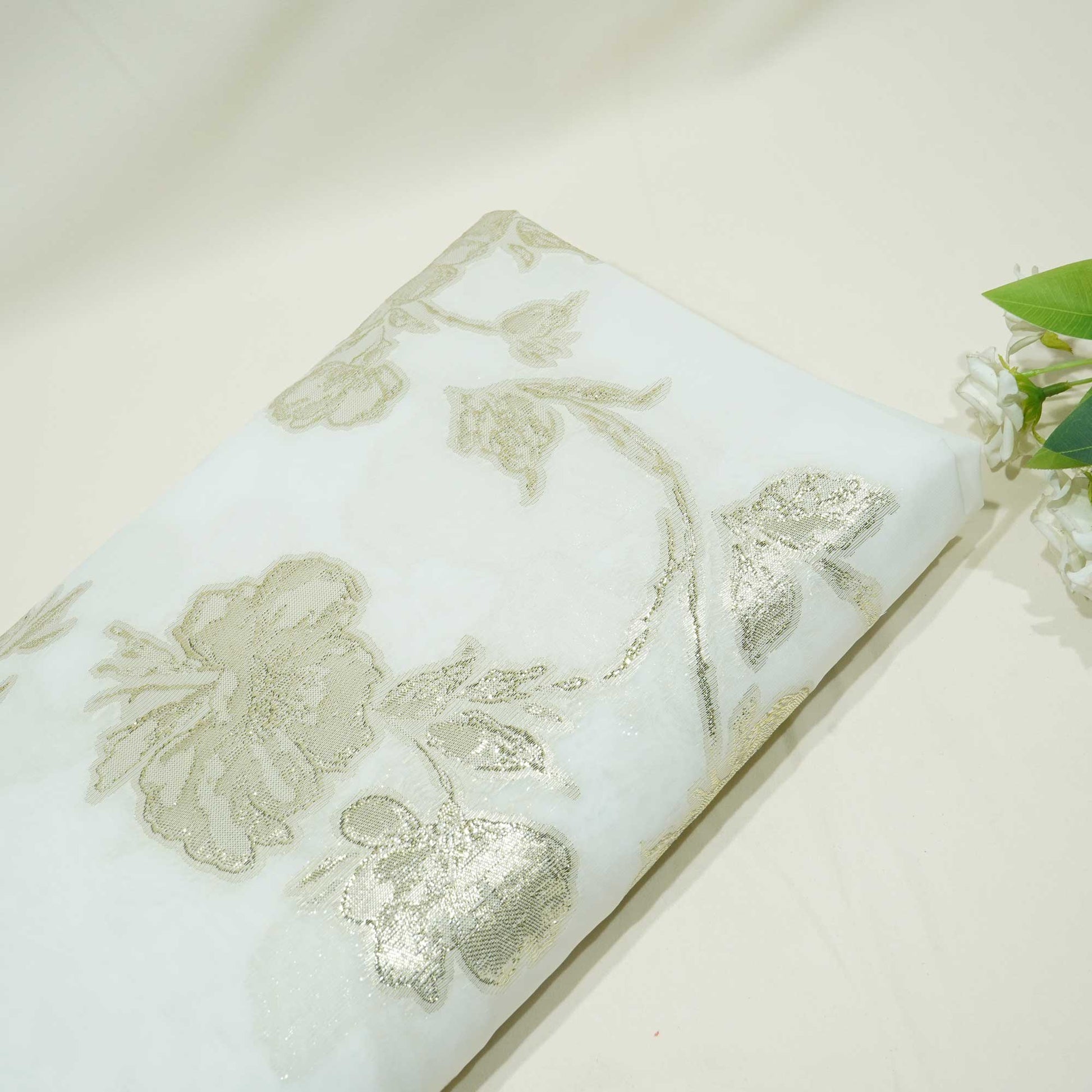 White & Golden Floral With Lurex Organza Jacquard OE-12415  