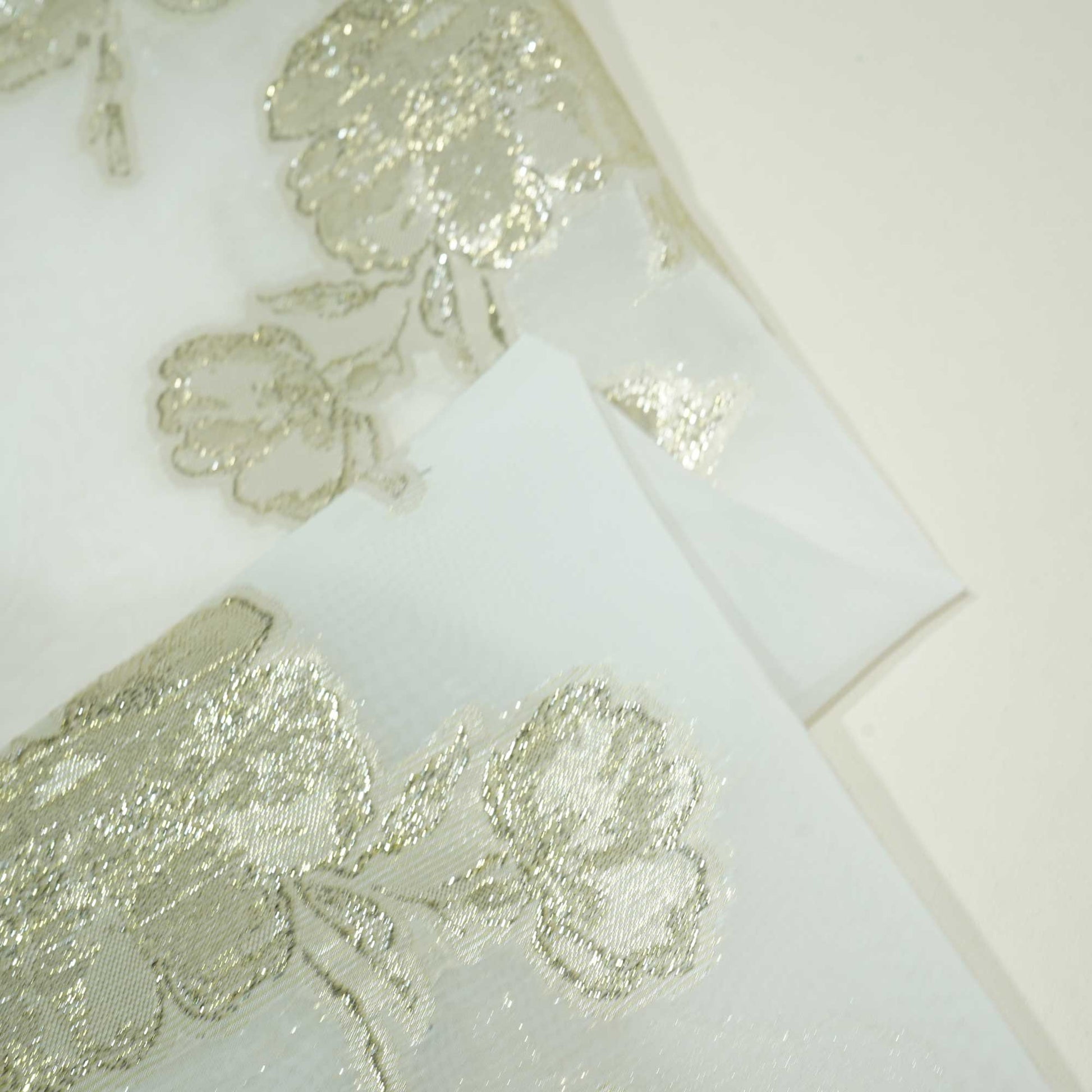 White & Golden Floral With Lurex Organza Jacquard OE-12415  