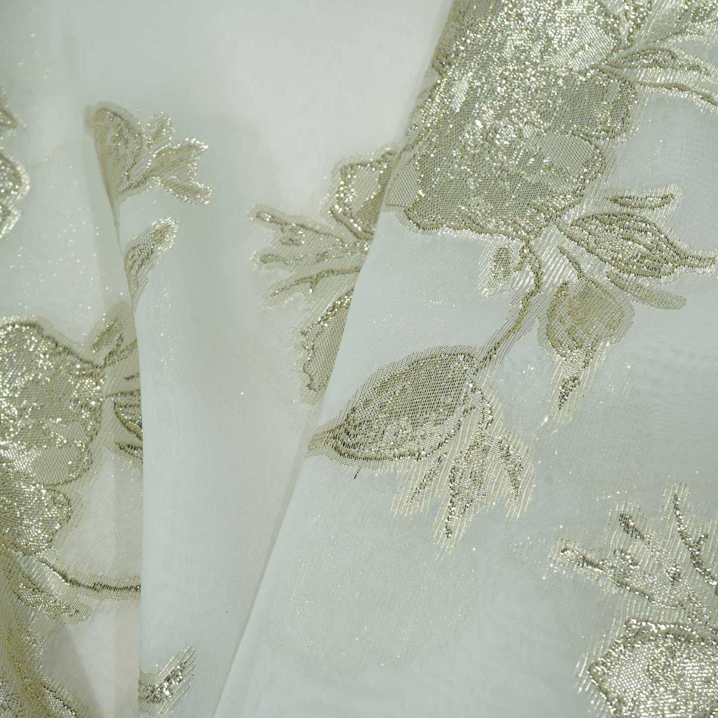 White & Golden Floral With Lurex Organza Jacquard OE-12415  