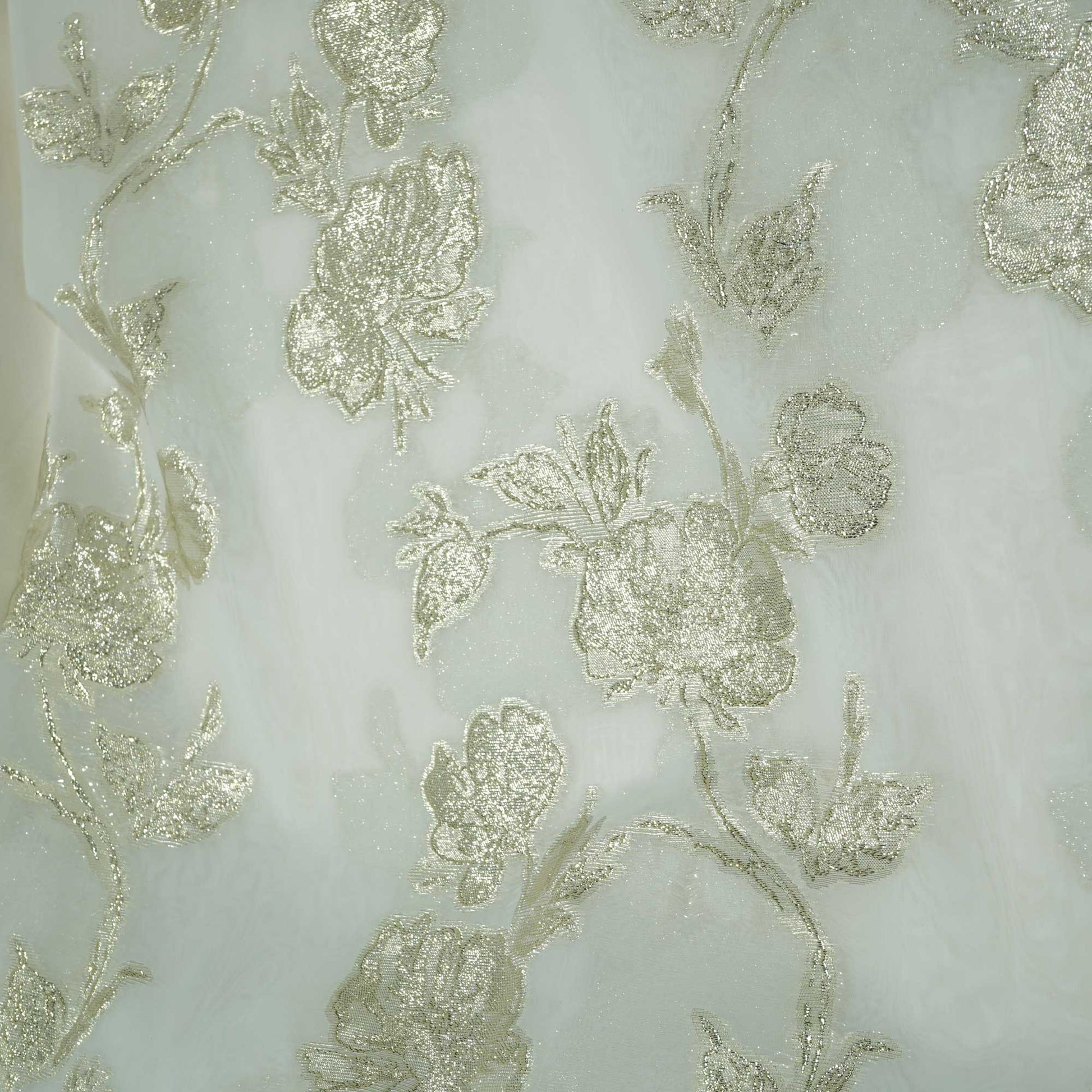 White & Golden Floral With Lurex Organza Jacquard OE-12415  
