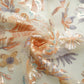 Cream & Orange Floral Imported Sequence Embroidery Net Fabric