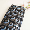 Black & Sky Blue Imported Sequins Embroidery Power Net Fabric