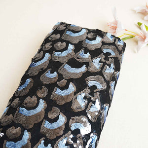 Black & Sky Blue Imported Sequins Embroidery Power Net Fabric - TradeUNO