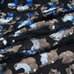 Black & Sky Blue Imported Sequins Embroidery Power Net Fabric
