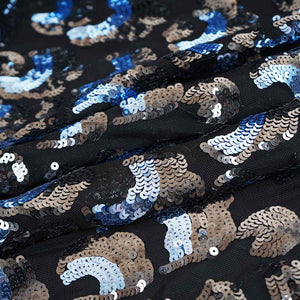 Black & Sky Blue Imported Sequins Embroidery Power Net Fabric - TradeUNO