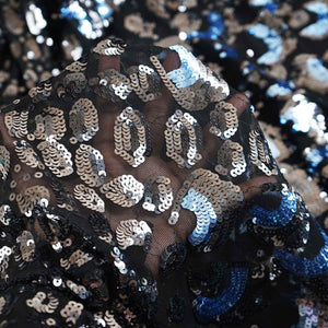Black & Sky Blue Imported Sequins Embroidery Power Net Fabric - TradeUNO