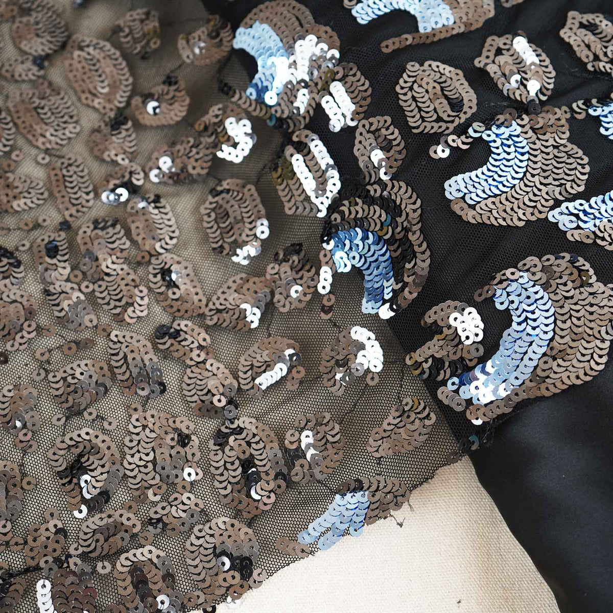 Black & Sky Blue Imported Sequins Embroidery Power Net Fabric - TradeUNO