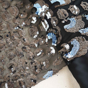 Black & Sky Blue Imported Sequins Embroidery Power Net Fabric - TradeUNO