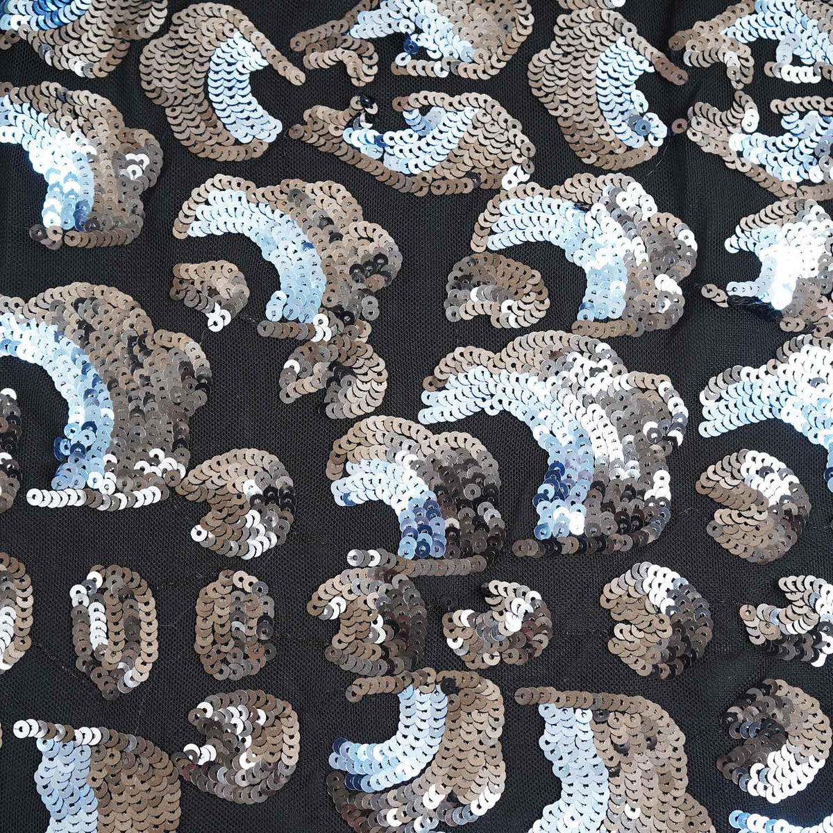 Black & Sky Blue Imported Sequins Embroidery Power Net Fabric - TradeUNO