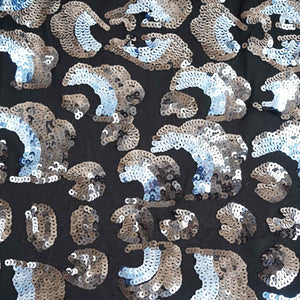 Black & Sky Blue Imported Sequins Embroidery Power Net Fabric - TradeUNO