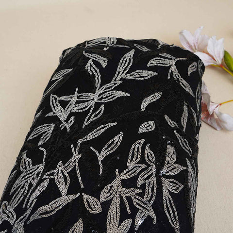 Black & Silver Imported Sequence Embroidery Net CF-12474