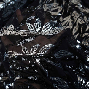Black & Silver Imported Sequence Embroidery Net CF-12474 - TradeUNO