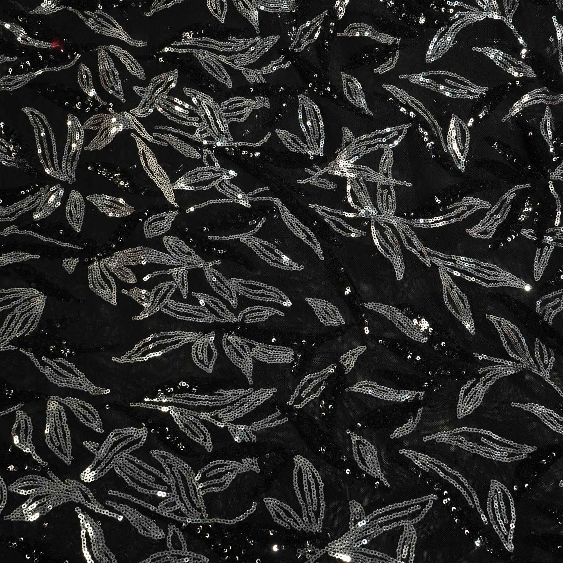 Black & Silver Imported Sequence Embroidery Net CF-12474