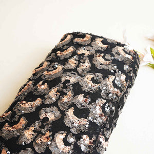 Black & Peach Pink Imported Sequins Embroidery Net Fabric - TradeUNO