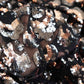 Black & Peach Pink Imported Sequins Embroidery Net Fabric