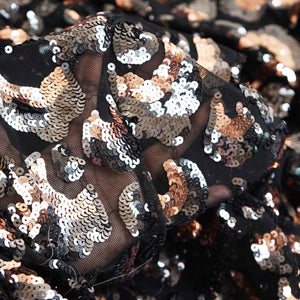 Black & Peach Pink Imported Sequins Embroidery Net Fabric - TradeUNO