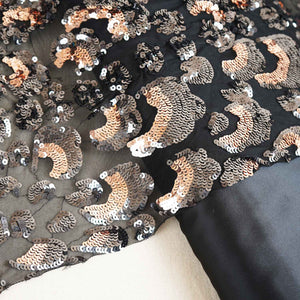 Black & Peach Pink Imported Sequins Embroidery Net Fabric - TradeUNO