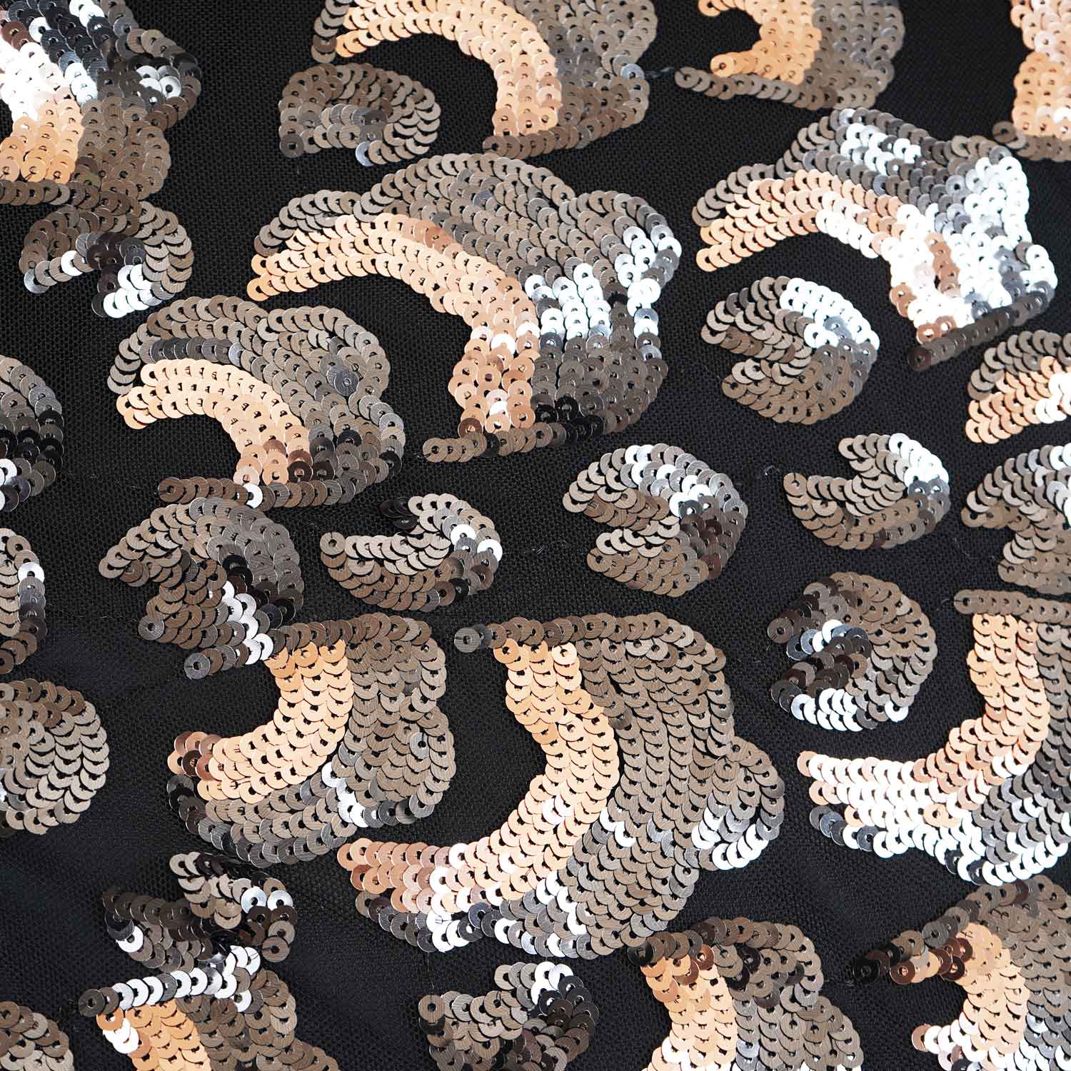 Black & Peach Pink Imported Sequins Embroidery Net Fabric - TradeUNO