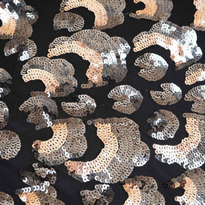 Black & Peach Pink Imported Sequins Embroidery Net Fabric - TradeUNO