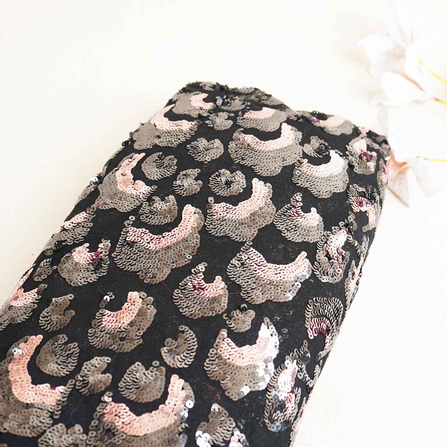 Black & Pink Imported Sequins Embroidery Net Fabric