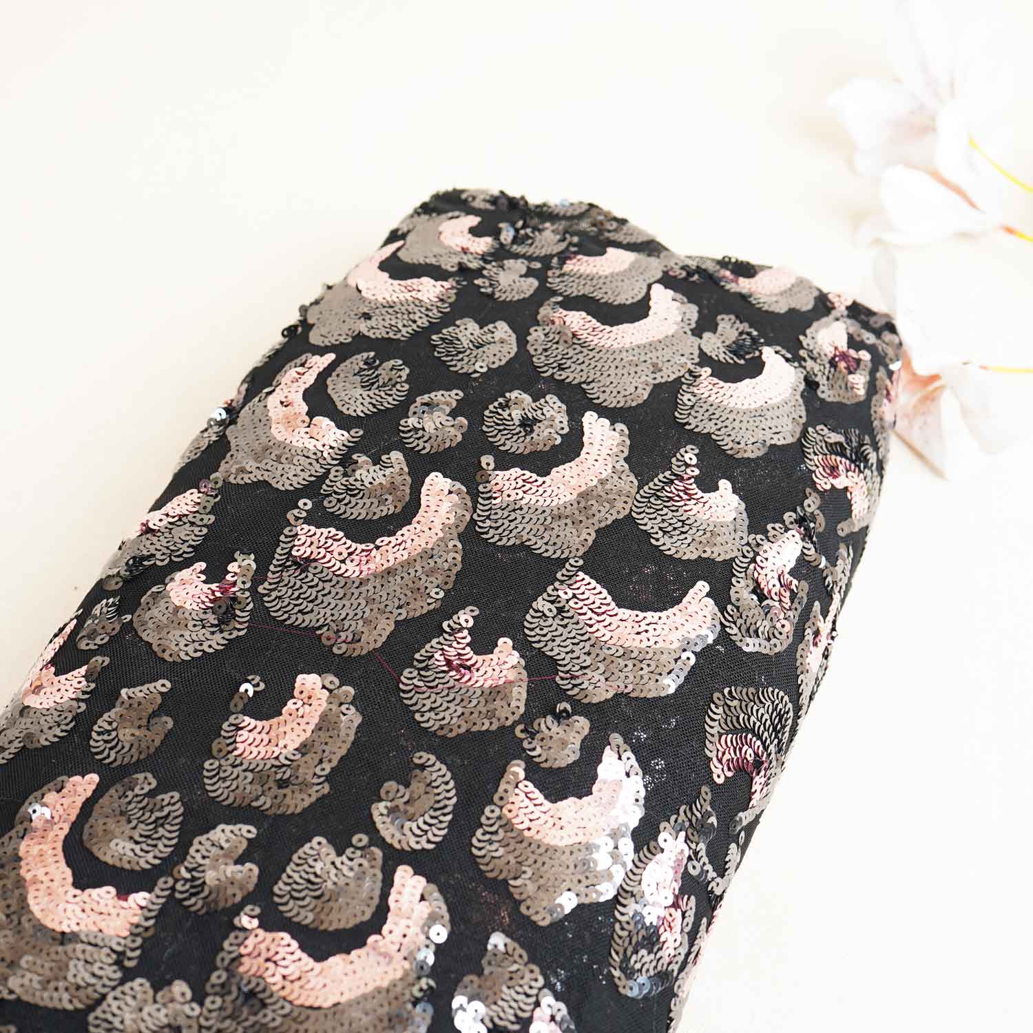 Black & Pink Imported Sequins Embroidery Net Fabric - TradeUNO