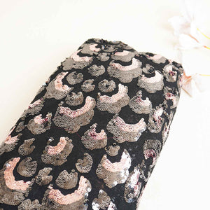 Black & Pink Imported Sequins Embroidery Net Fabric - TradeUNO