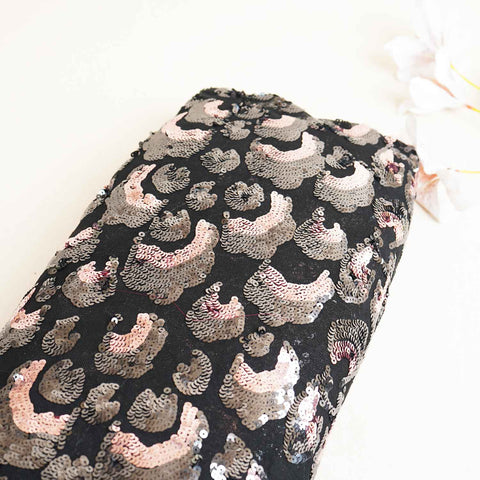 Black & Pink Imported Sequins Embroidery Net Fabric