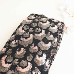 Black & Pink Imported Sequins Embroidery Net Fabric