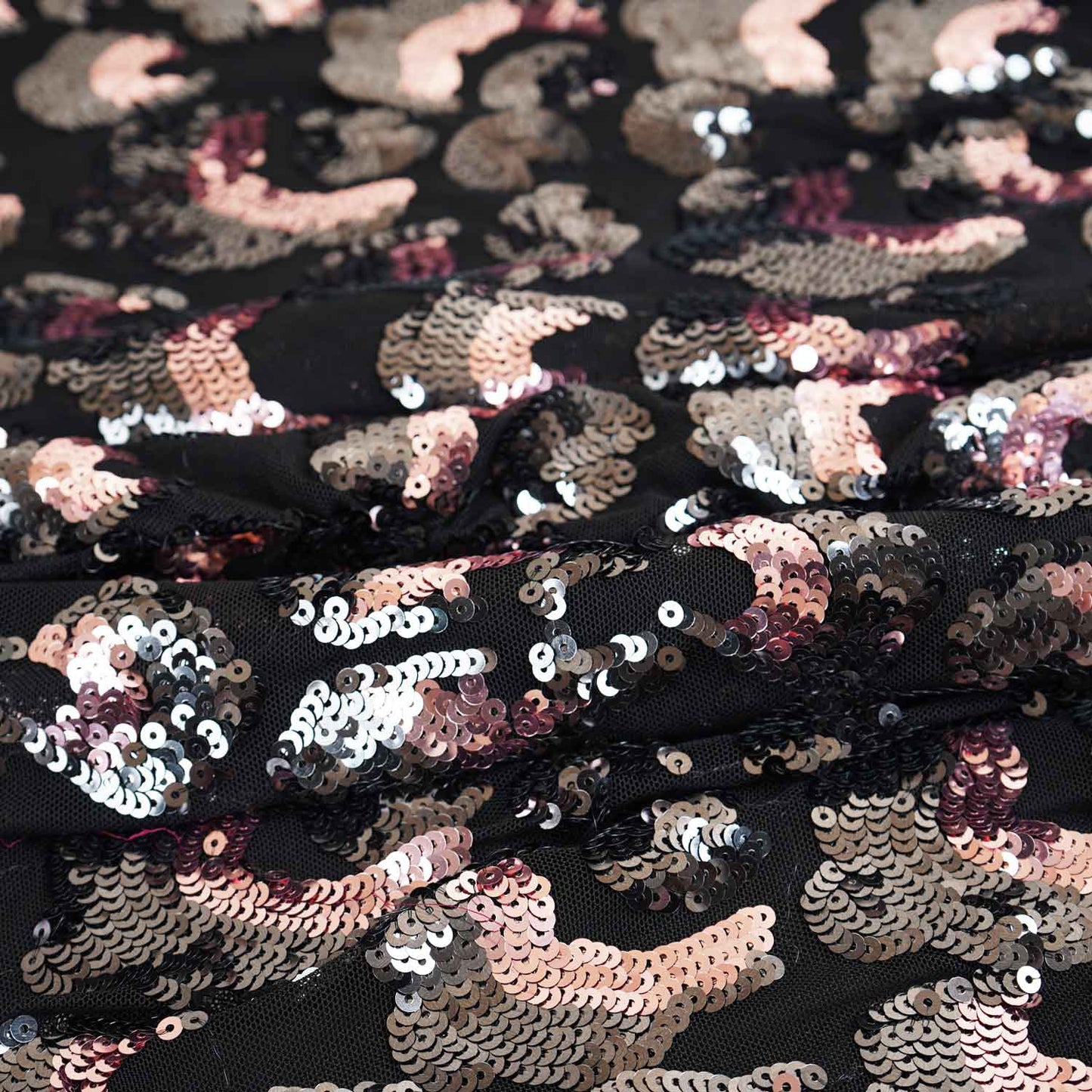 Black & Pink Imported Sequins Embroidery Net Fabric
