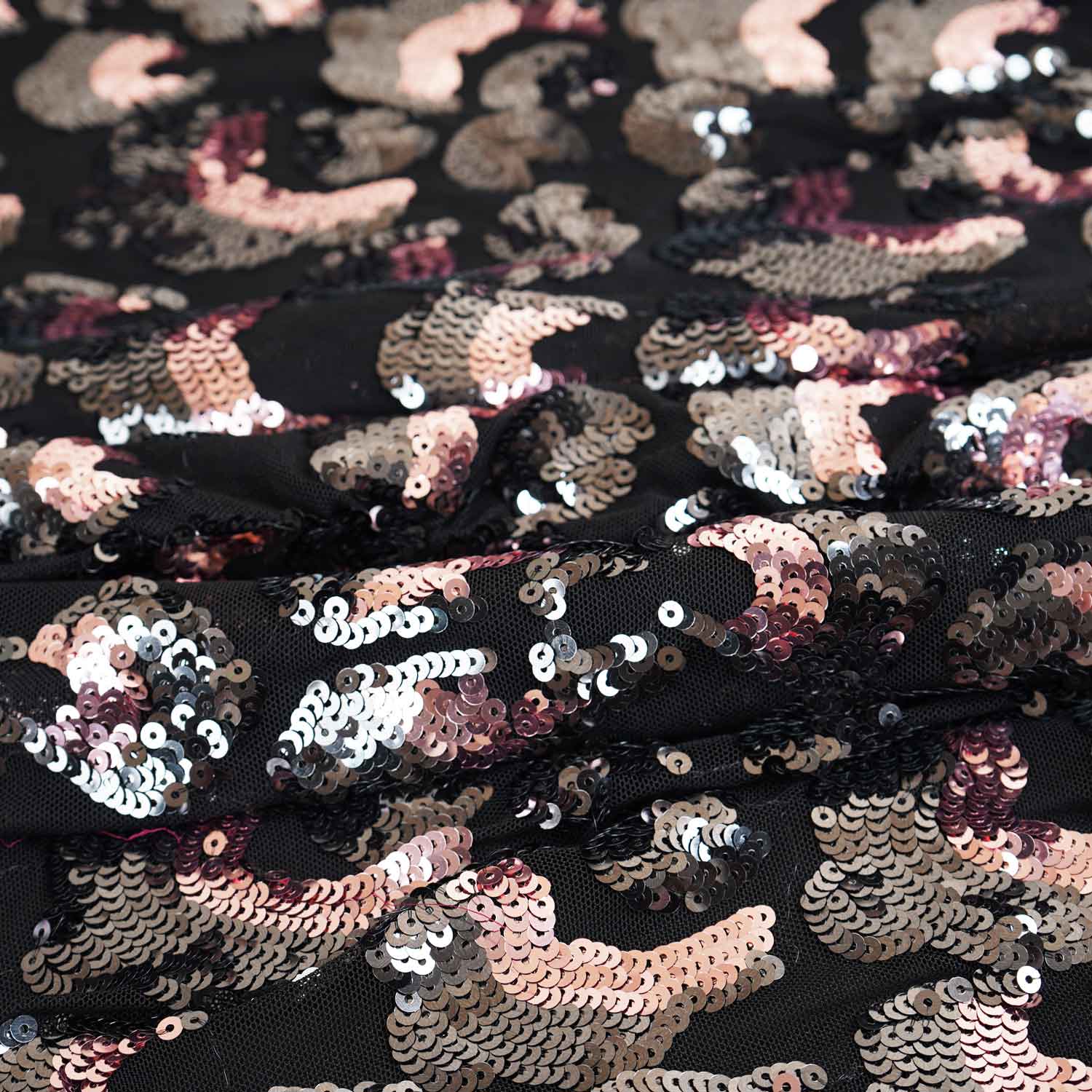 Black & Pink Imported Sequins Embroidery Net Fabric - TradeUNO
