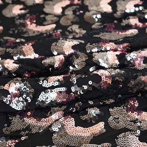 Black & Pink Imported Sequins Embroidery Net Fabric - TradeUNO