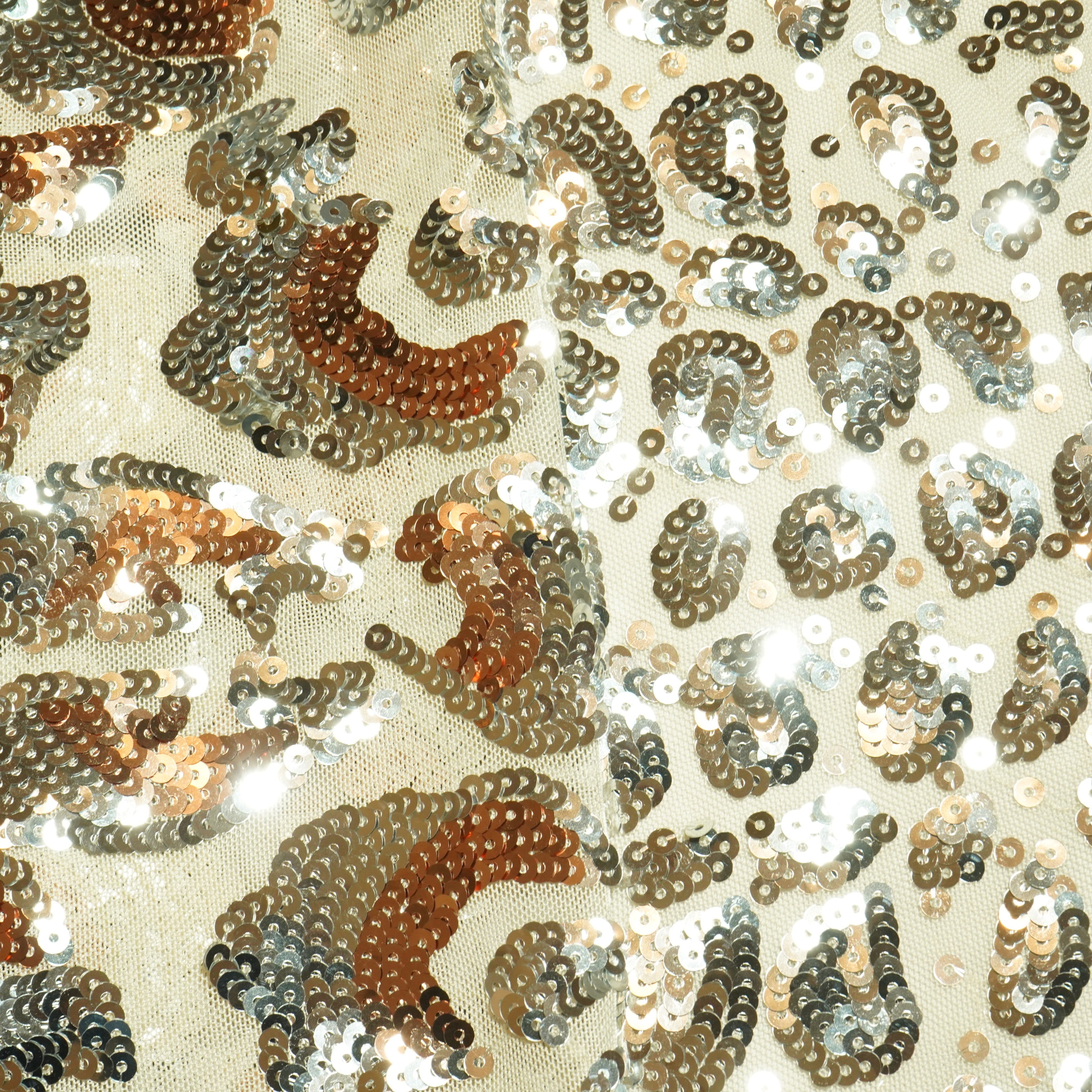 Cream & Orange Imported Sequence Embroidery Net Fabric