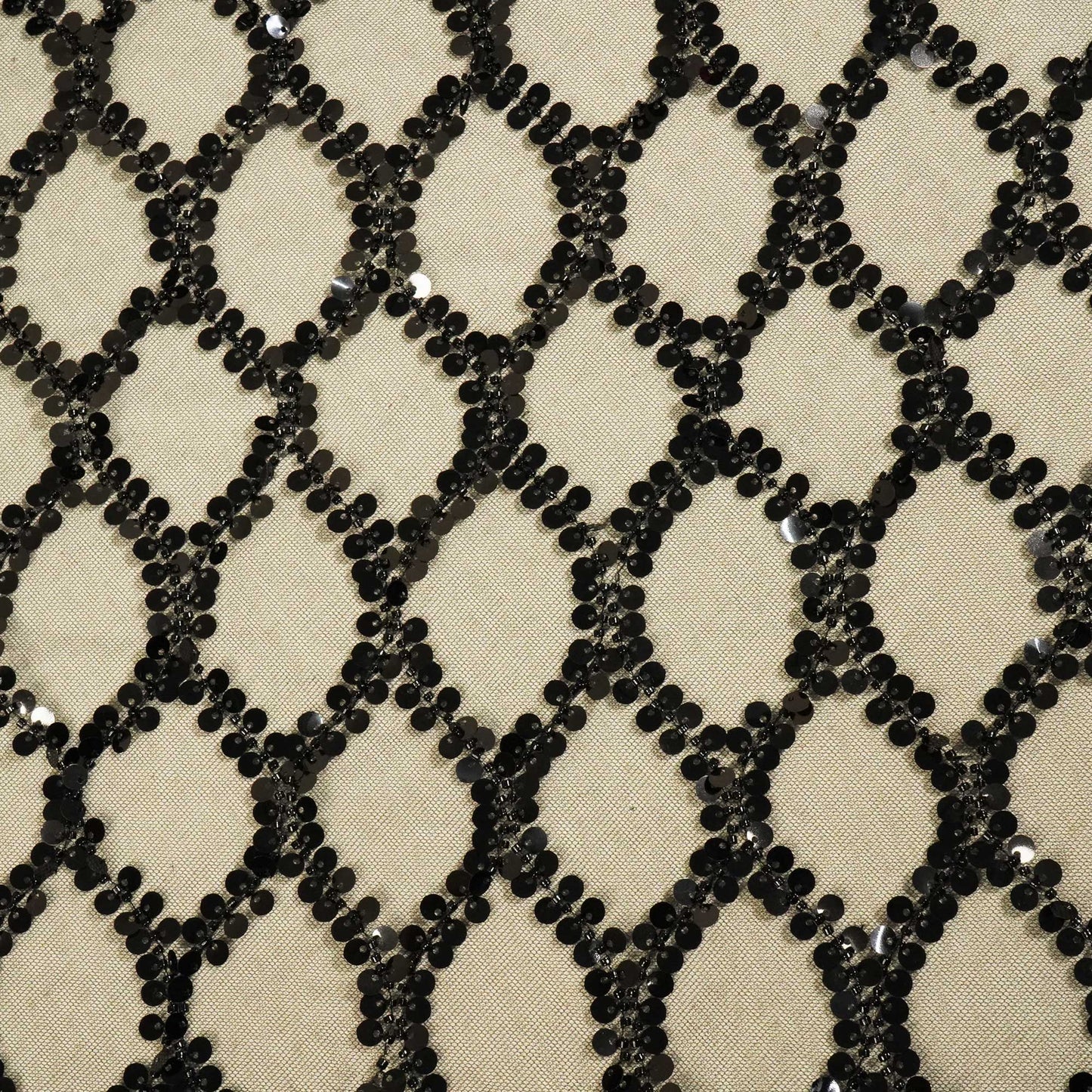 Black Imported Beads Sequence Embroidery Net CF-12490