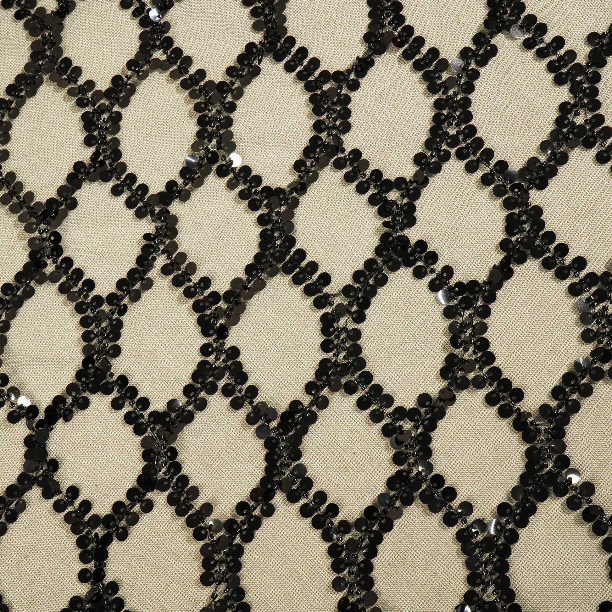 Black Imported Beads Sequence Embroidery Net CF-12490