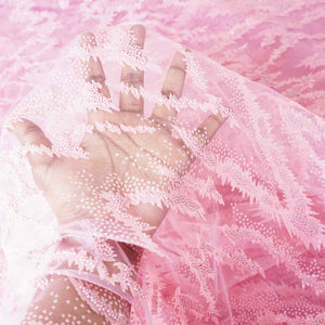Pink Beads Imported Shimmer Embroidery Net Fabric - TradeUNO