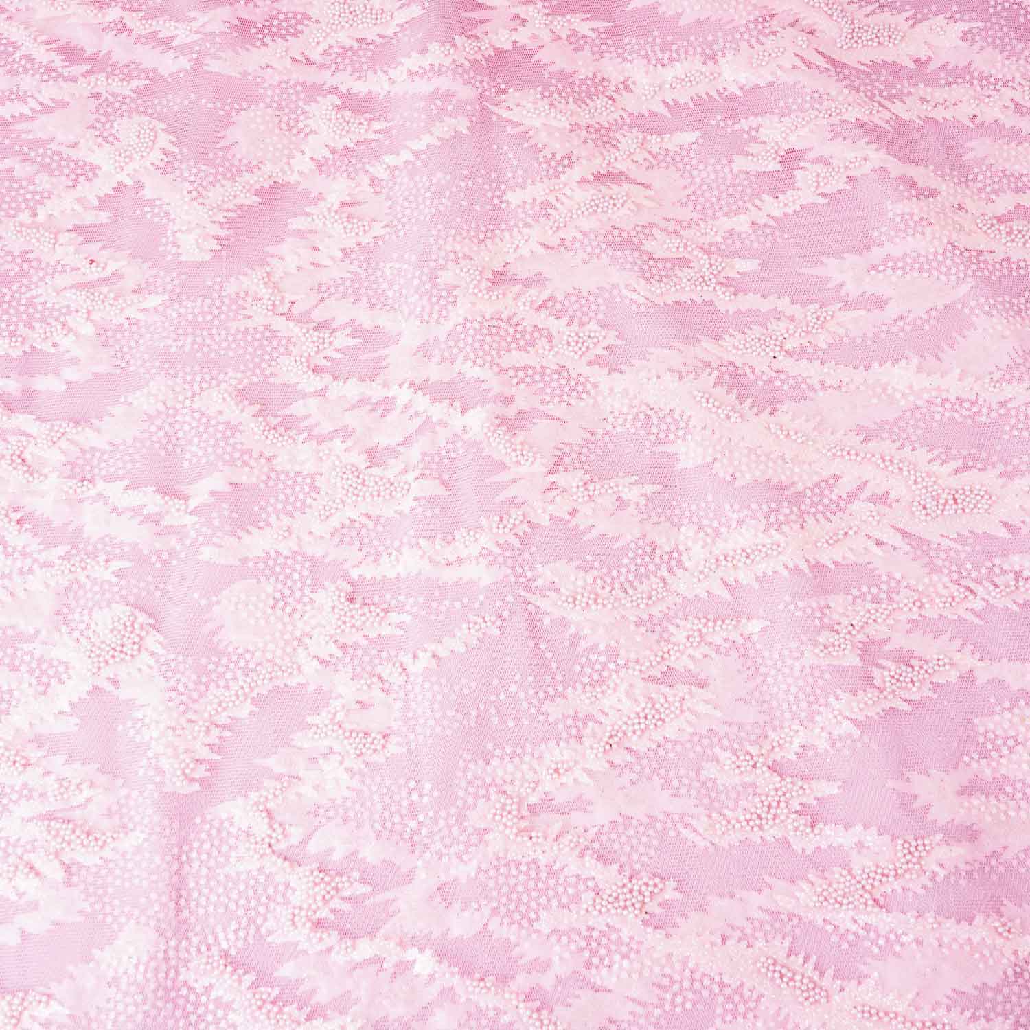 Pink Beads Imported Shimmer Embroidery Net Fabric - TradeUNO