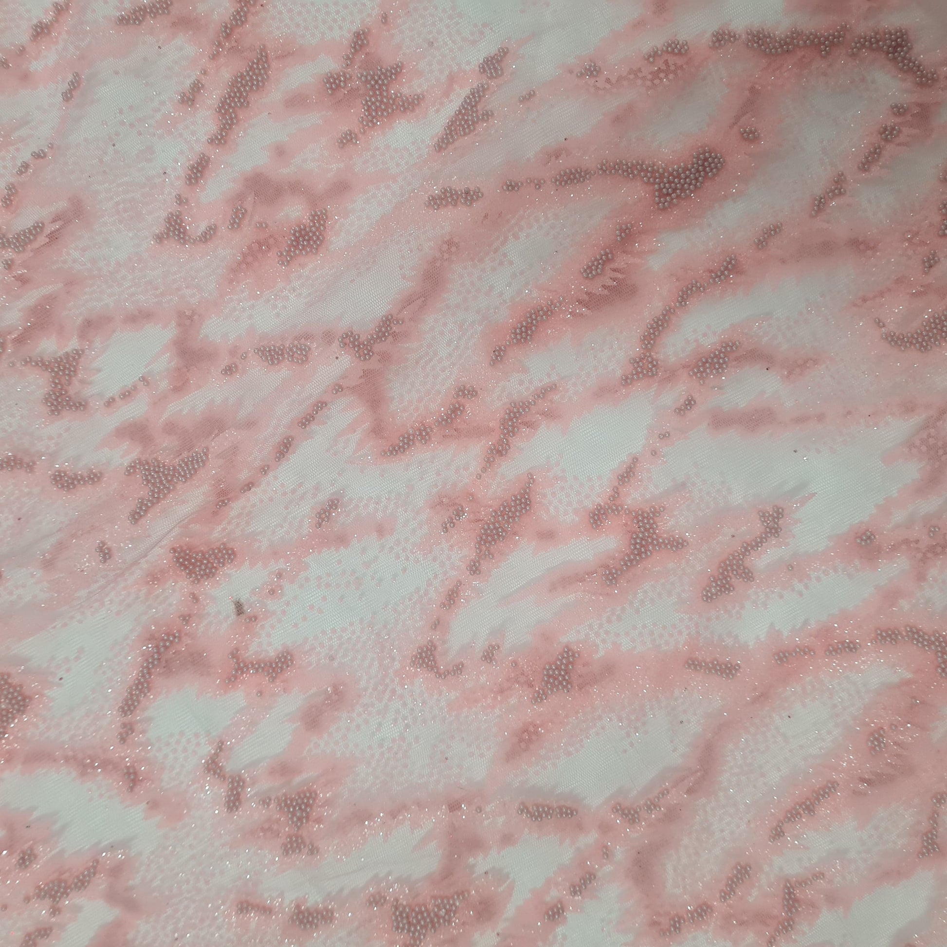 Pink Beads Imported Shimmer Embroidery Net Fabric