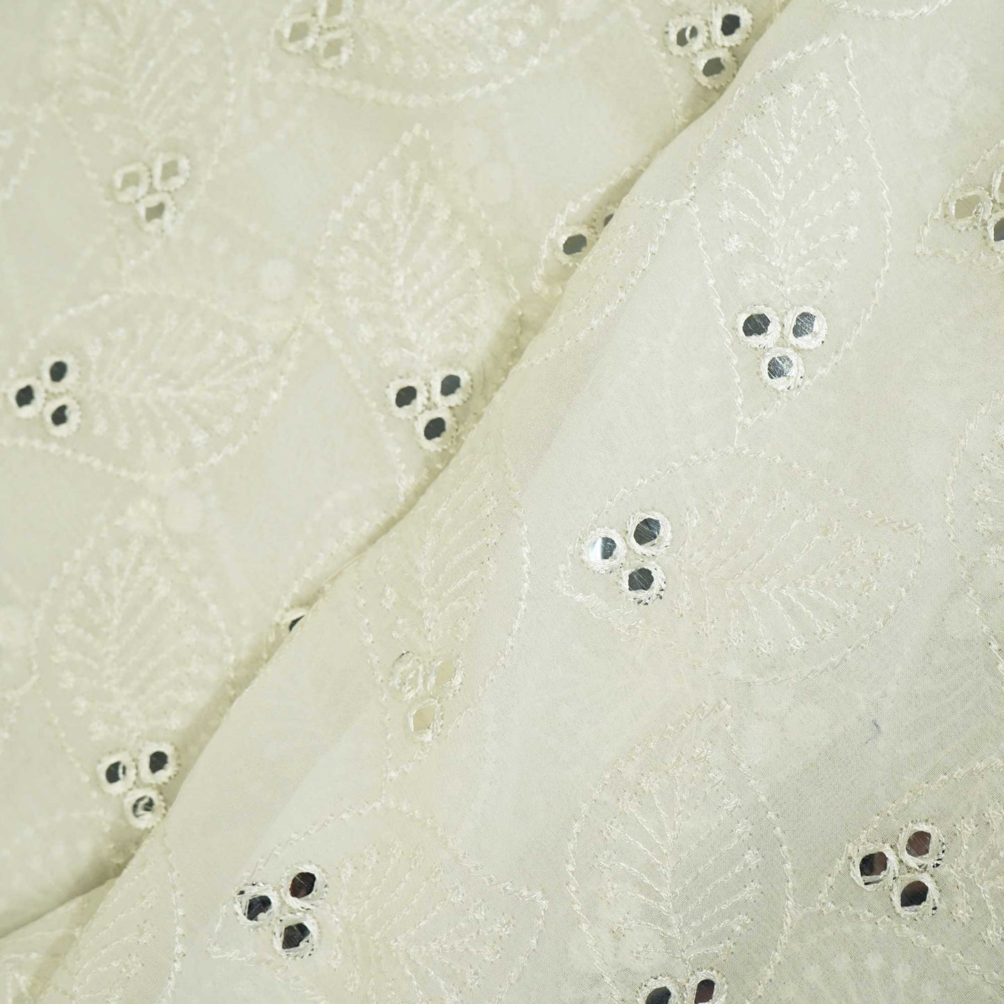 White Geometrical With Mirror Work Embroidery Georgette TF-12547