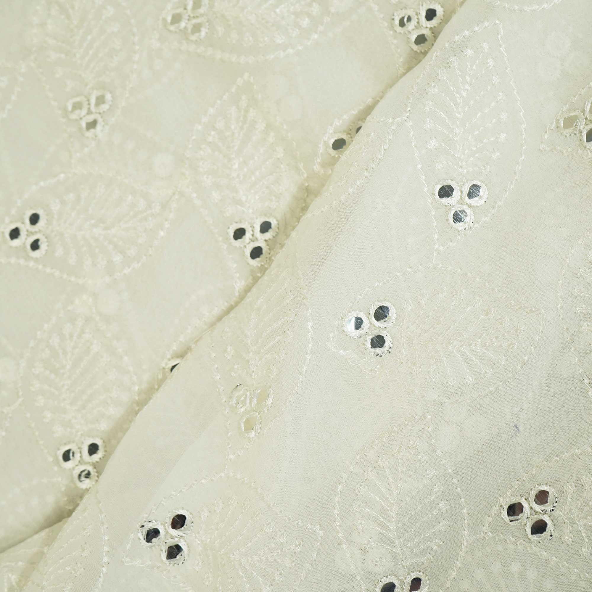 White Geometrical With Mirror Work Embroidery Georgette TF-12547