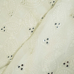 White Geometrical With Mirror Work Embroidery Georgette TF-12547