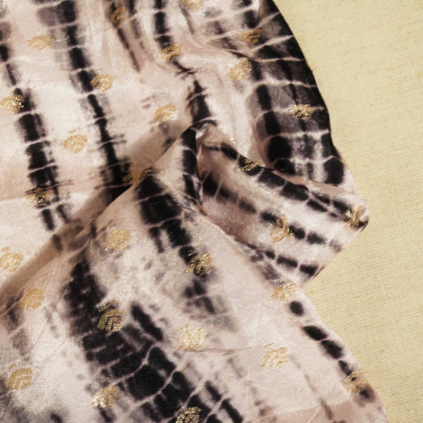 Light Pink & Black Shibhori Print Russian Jacquard BJ-12799